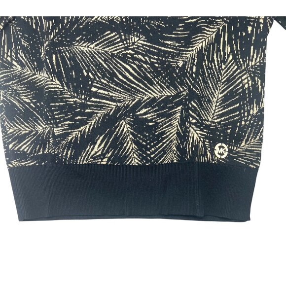 Michael Michael Kors Black Gold Palm Print Short Sleeve Knit Sweater Top Medium - Picture 9 of 12